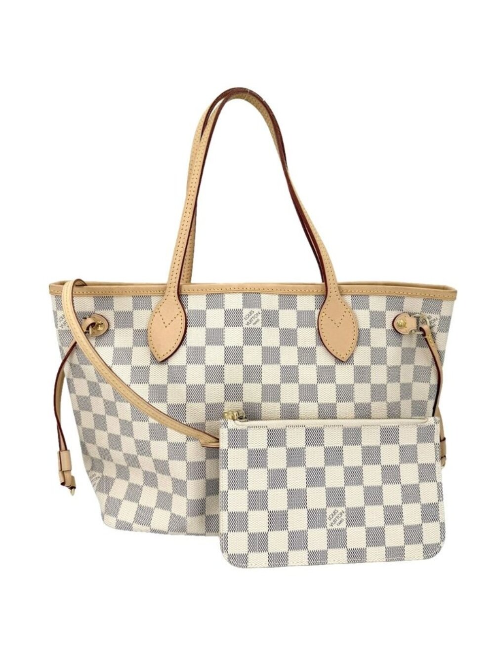 Louis Vuitton Tote Neverfull PM Shoulder Bag Damier Azur Canvas White Gold
